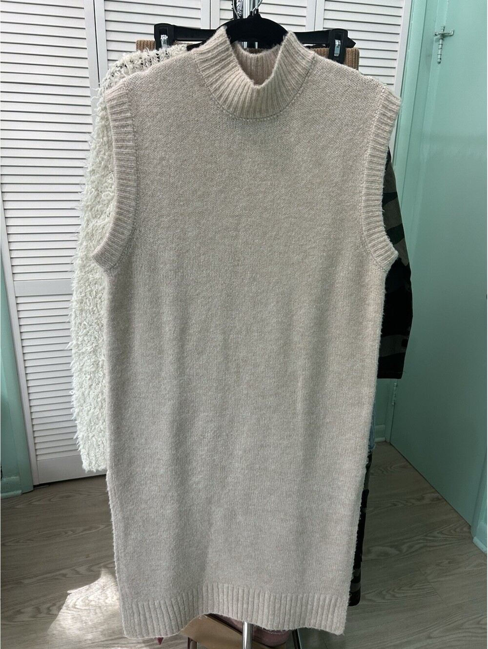 ZARA Small Large Oversized Crew Neck Pullover Sweater Dress Vest Knee Length #23